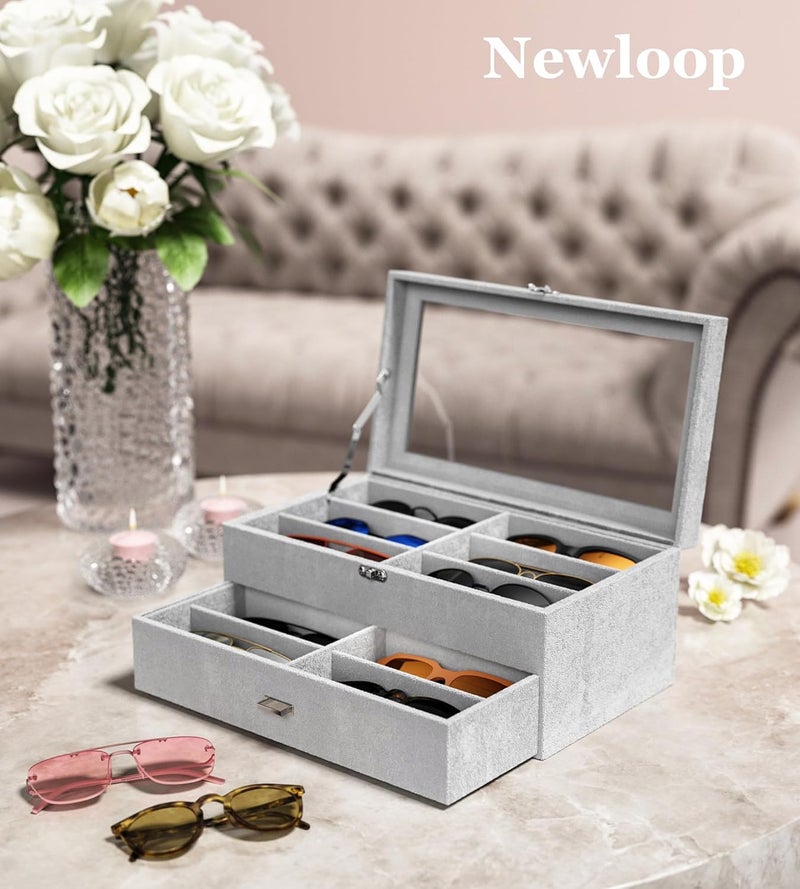NEWLOOP Store Sunglasses Organizer Multiple Pairs of Glasses Display Case Sunglass Hard Shell Storage Box for Women Men 12/16 Slots - Image 2